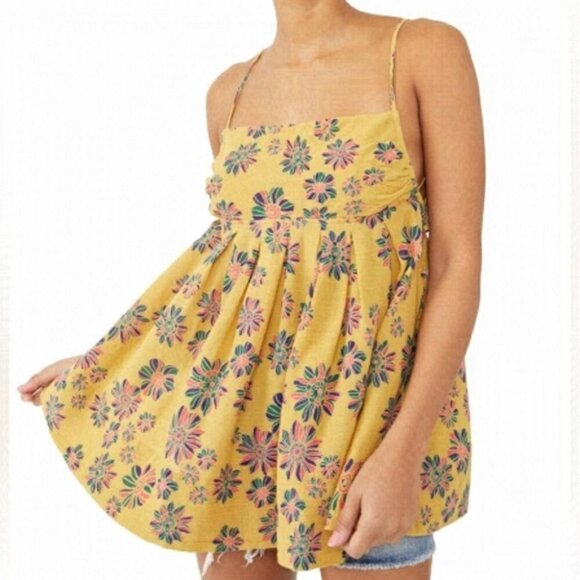 Free People Boho Babydoll Tunic Festival Style Flowy Floral Tank Summer Top - Picture 1 of 9